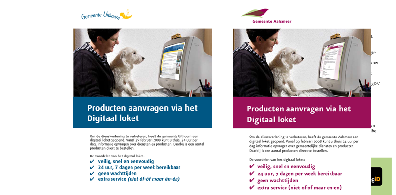 Folders Digitaal Loket voor gemeente Uithhorn en gemeente Aalsmeer
